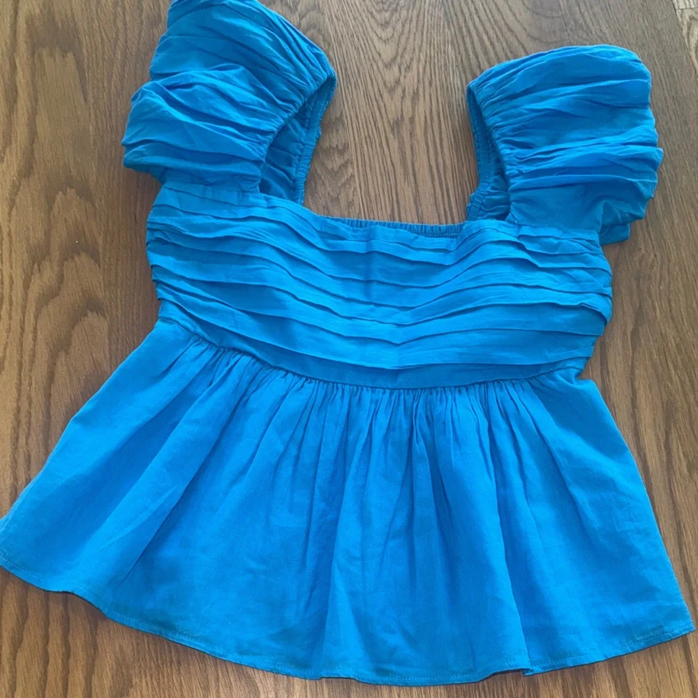 Abercrombie & Fitch Bright Blue Ruffled Peplum Blouse